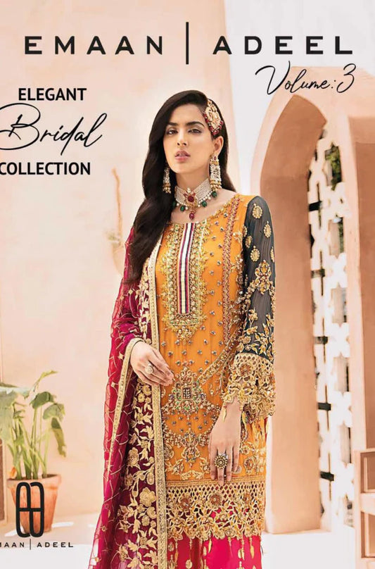 Eman Adeel | 3PCS Unstitched Chiffon Embroidery Suit with Net Embroidery Dupatta