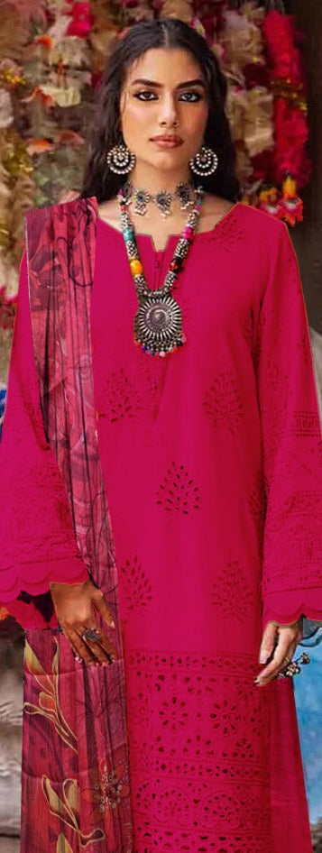 Summer Glow Embroidered Lawn 3-PCS Unstitched Fancy Lawn Embroidery Cutwork With Chiffon Mirza Collection