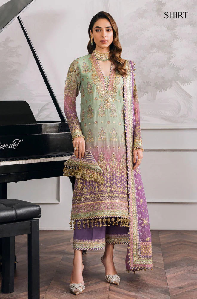 Fully Embroidered Party Wear Suit 3-PCS Unstitched Embroidery Chiffon Suit With Silk Trouser Mirza Collection