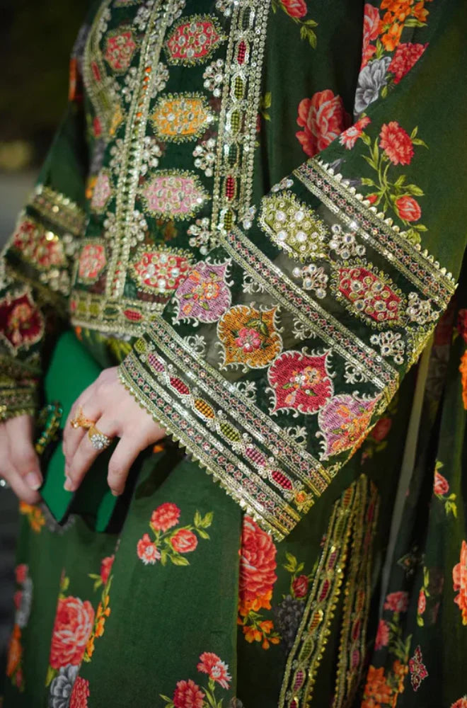 Best Seller Designer Wear 3-PCS Unstitched Shamoz Silk Shirt With Digital Printed Silk Dupatta and Printed Shamoz Trouser Mirza Collection