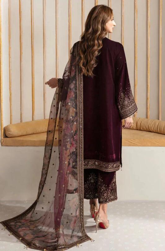 Jazmin | 3-PCS Front Full Embroidered On Velvet And Organza Printed Embroidered Dupatta