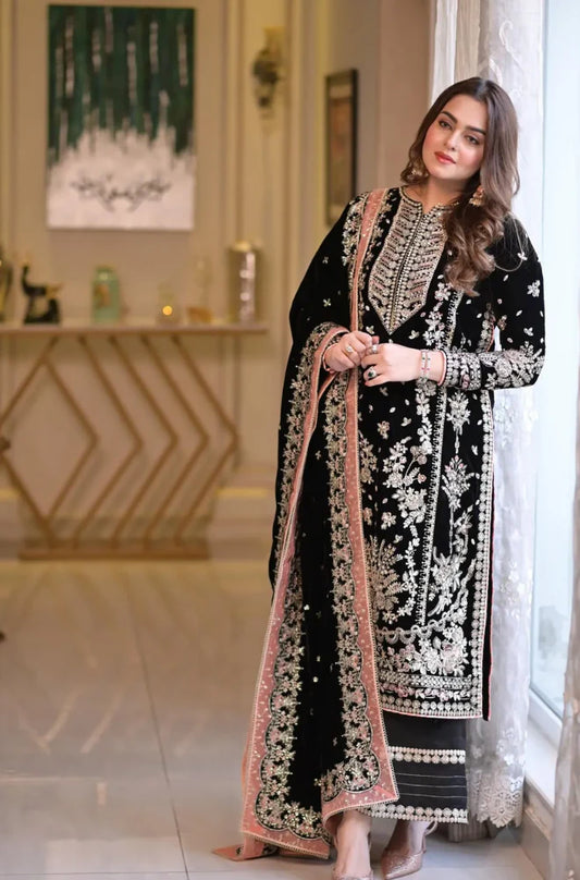 Aneelas | 3-Pcs Wedding Velvet Embroidered Unstitched