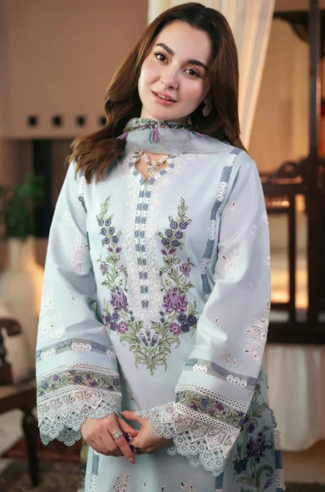 Summer Glow Embroidered Lawn 3-PSC Unstitched Embroidered Shirt with Printed Chiffon Dupatta Mirza Collection.PK