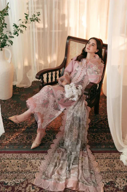 Hania | 3-Pcs Unstitched Dhanak Embroidered Shirt with Dhanak Embroidered Dupatta