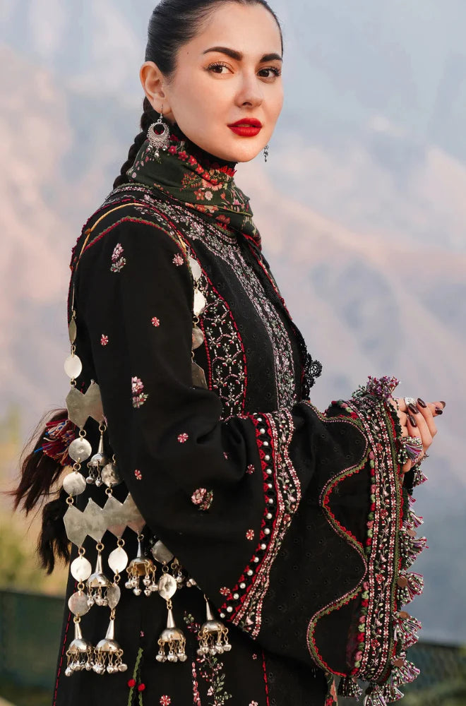 Winter Elegance Premium Suit 3-PCS Unstitched Dhanak Embroidered Shirt With Digital Printed Shawl and Embroidered Trouser Mirza Collection