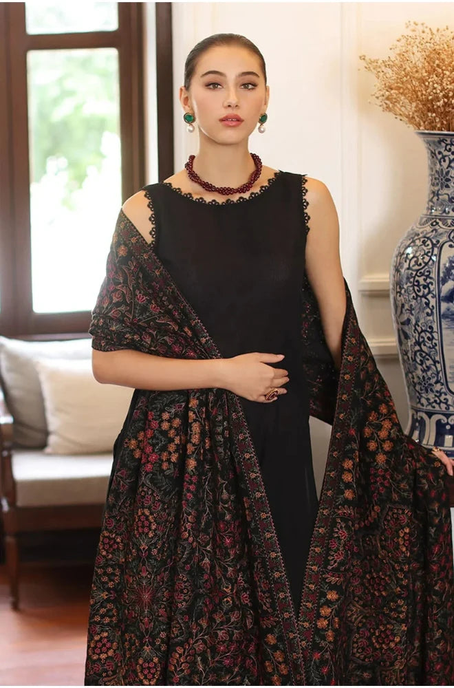 Beechtree | 3-Pcs Unstitched Dhanak Embroidered Shirt with Dhanak Heavy Embroidered Shawl