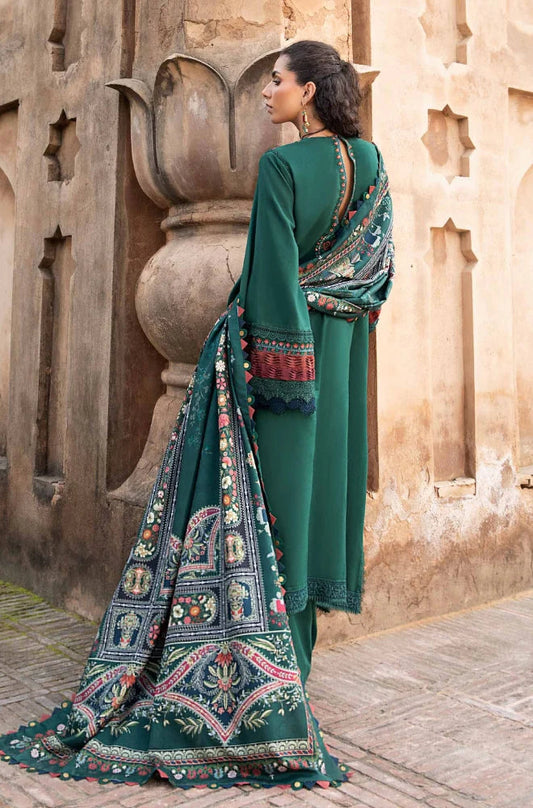 Winter Luxe Embroidered Collection 3-PCS Unstitched Dhanak Embroidered Shirt With Digital Printed Shawl With 4 Sided Embroidered Lace Mirza Collection