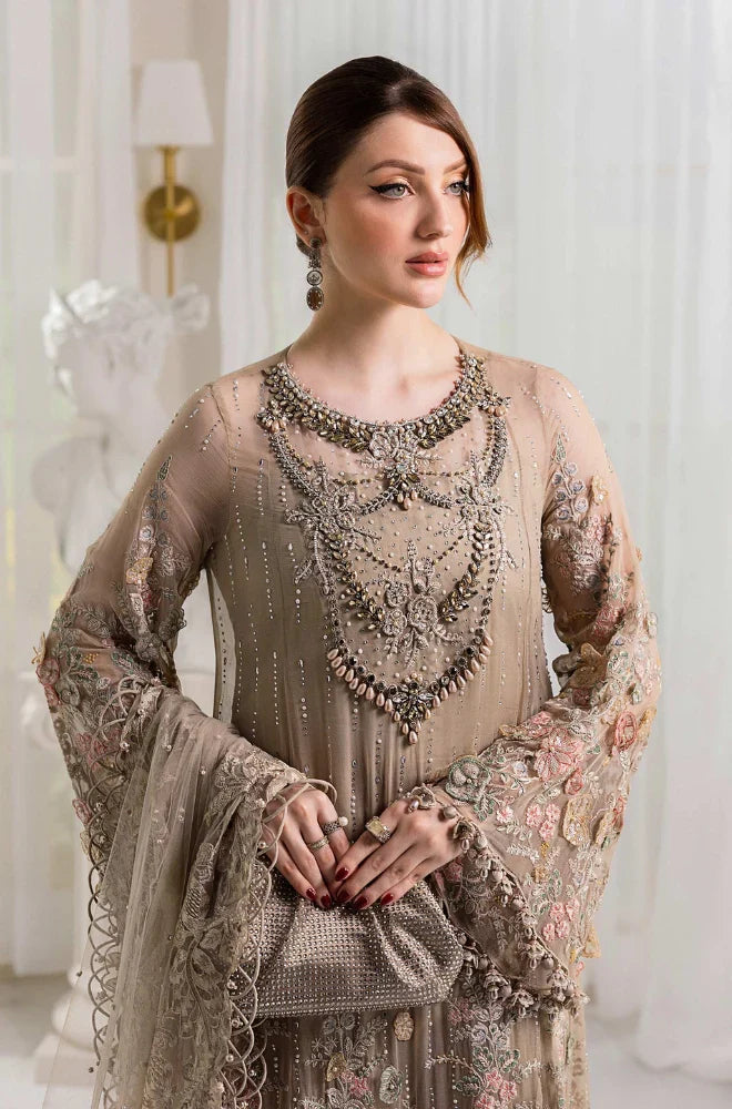 Luxury Dress Fully Heavy Embroidered Spangle Work Front With Chiffon Fully Spray Diamond Work Dupatta Mirza Collection