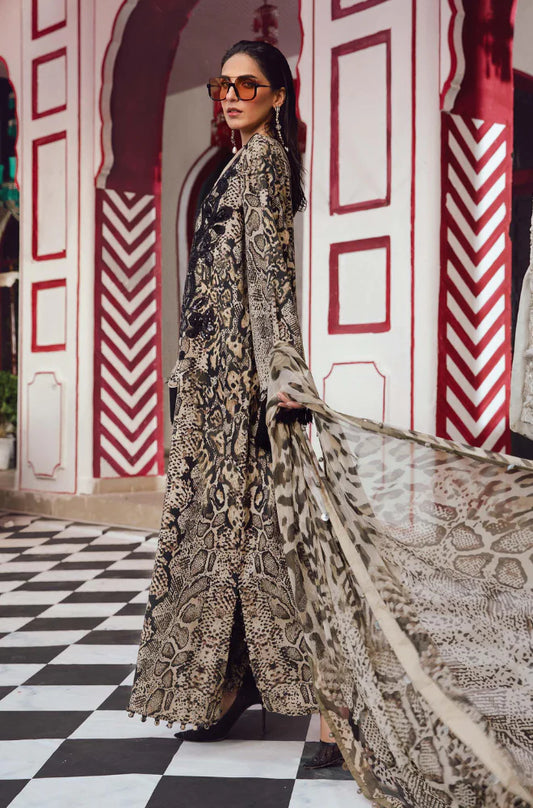 Maria B | 3-Pcs Unstitched Digital Print Embroidered Silk Dress