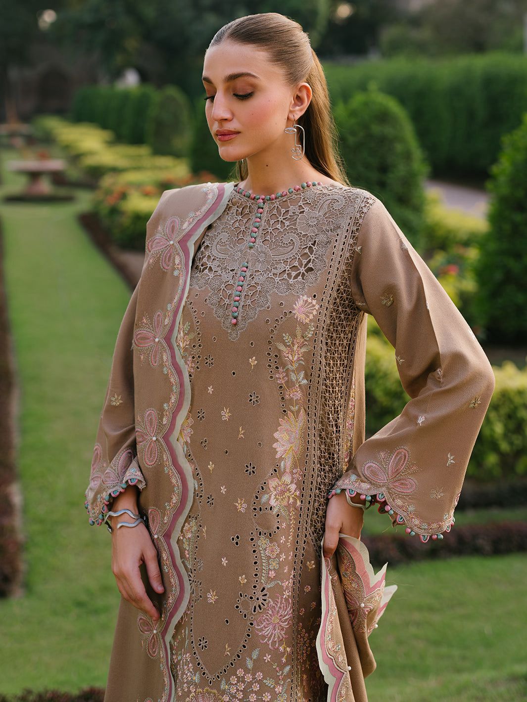 Fully Embroidered Party Wear Suit 3-PCS Unstitched Luxury Lawn With Chickenkari Lazer work Mirza Collection