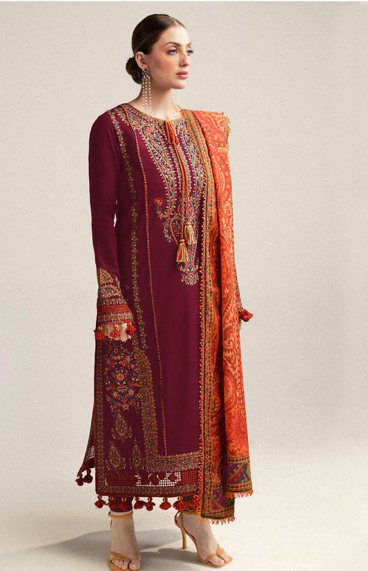 Winter Luxe Embroidered Collection 3-PCS Unstitched Dhanak Embroidered Shirt with Dhanak Shawl(2-Coulor's) Mirza Collection