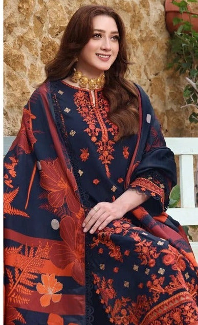 Summer Glow Embroidered Lawn 3-PCS Unstitched Luxury Lawn Embroidered Suit Mirza Collection