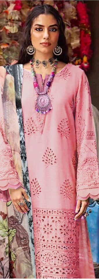 Summer Glow Embroidered Lawn 3-PCS Unstitched Fancy Lawn Embroidery Cutwork With Chiffon Mirza Collection