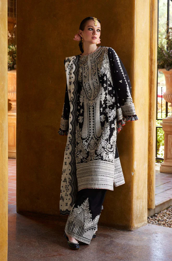 Hussain Rehar | 3-Pcs Embroidered Dhanak Suit With Dhanak Printed Shawl