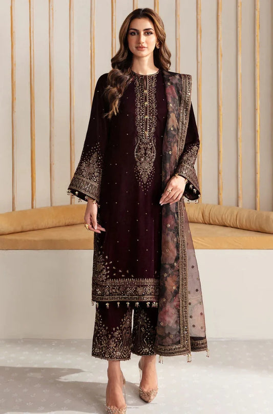 Jazmin | 3-PCS Front Full Embroidered On Velvet And Organza Printed Embroidered Dupatta