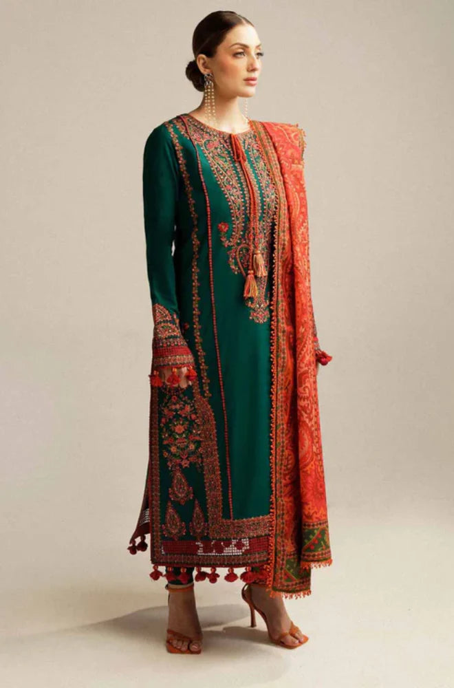 Hussain Rehar | 3-PCS Unstitched Dhanak Embroidered Shirt with Dhanak Shawl