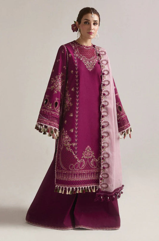 Hussain Rehar | 3-PCS Unstitched Embroidered Dhanak Suit With Slub net Dupptta