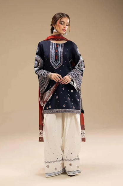 Jazmin| 3-PCS Unstitched Dhanak Embroidered Shirt with Digital Printed Shawl and Embroidered Trouser