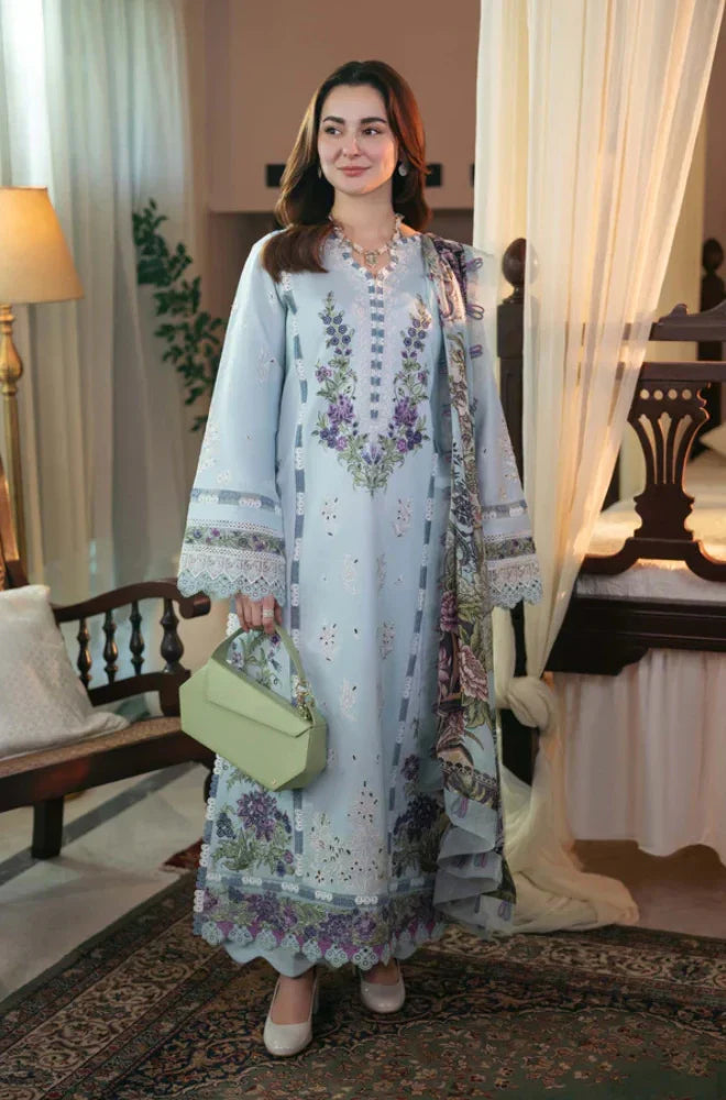 Lawn 3-PSC Unstitched Embroidered Shirt with Printed Chiffon Dupatta