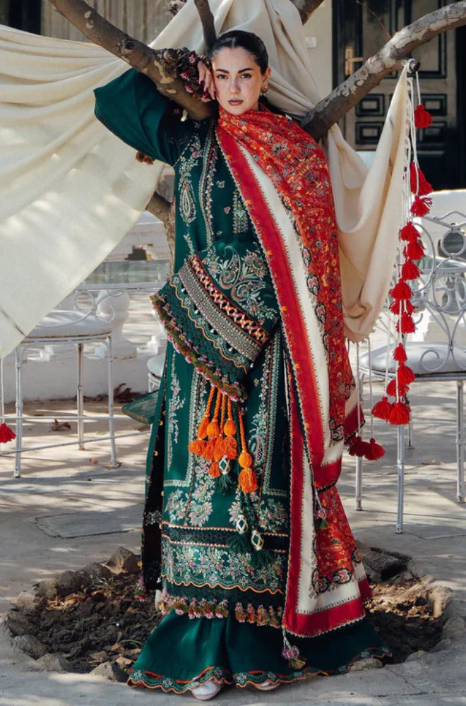 Hussain Rehar | 3-PCS Unstitched Dhanak Embroidered Shirt with Digital Printed Shawl