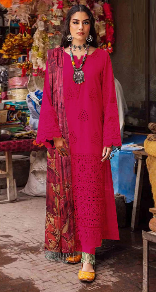 Summer Glow Embroidered Lawn 3-PCS Unstitched Fancy Lawn Embroidery Cutwork With Chiffon Mirza Collection