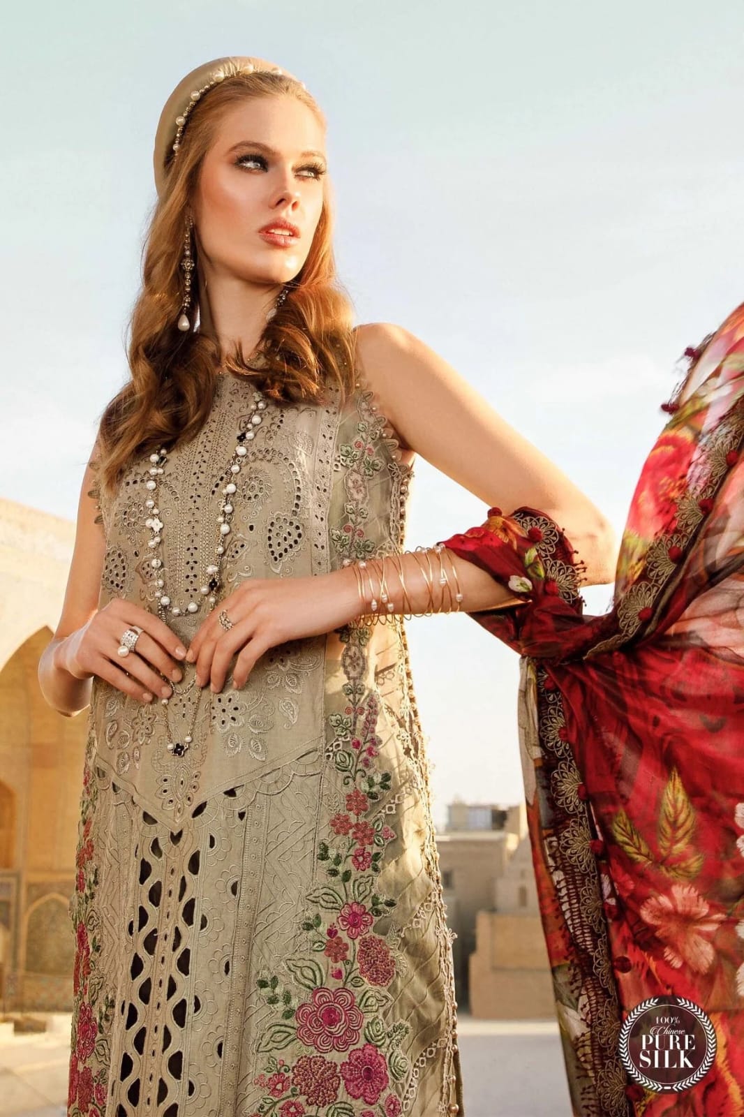 Best Seller Designer Wear 3-PCS Unstitched Chikankari Lawn Cotton Silk Mirza Collection