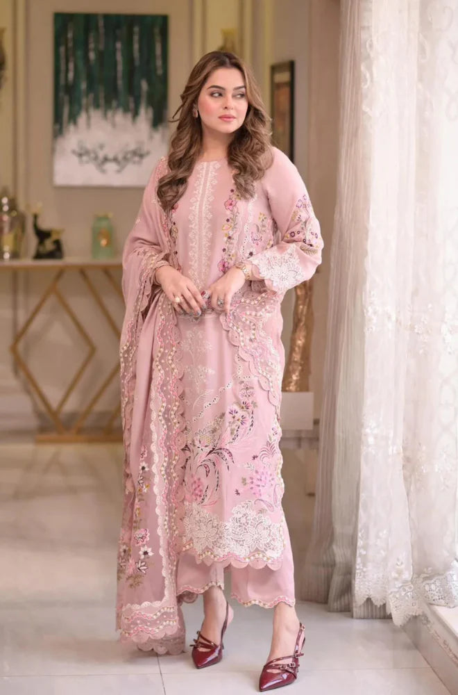Summer Glow Embroidered Lawn 3-PCS Unstitched Embroidered Shirt with Embroidered Chiffon Dupatta Mirza Collection