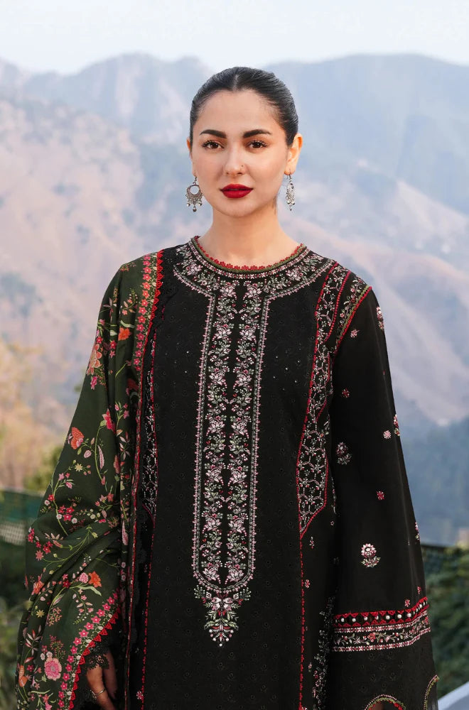 Hussain Rehar | 3-PCS Unstitched Dhanak Embroidered Shirt With Digital Printed Shawl and Embroidered Trouser