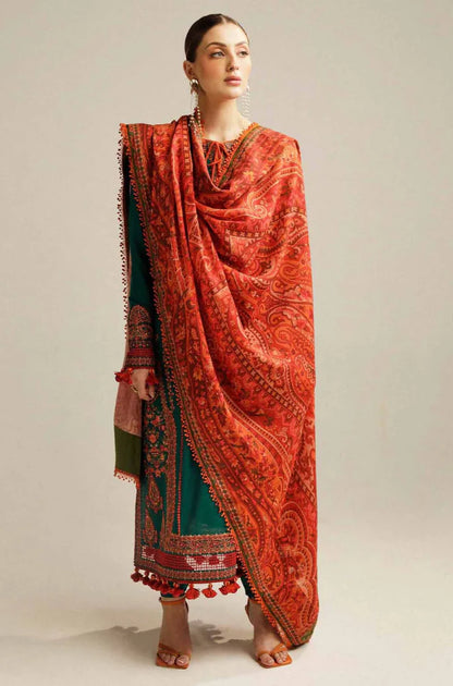 Hussain Rehar | 3-PCS Unstitched Dhanak Embroidered Shirt with Dhanak Shawl