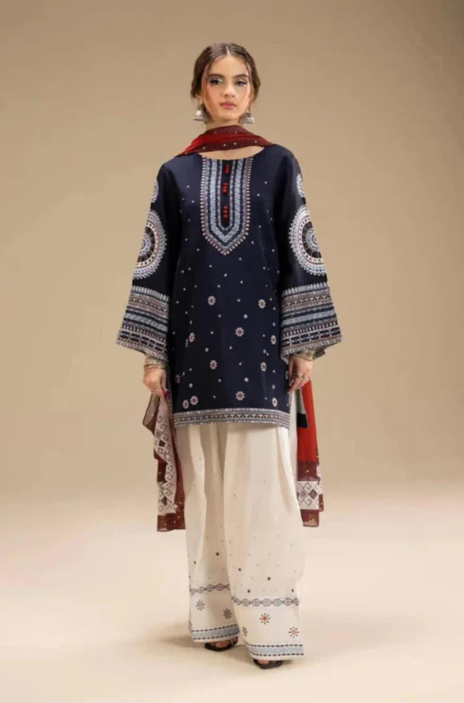 Jazmin| 3-PCS Unstitched Dhanak Embroidered Shirt with Digital Printed Shawl and Embroidered Trouser