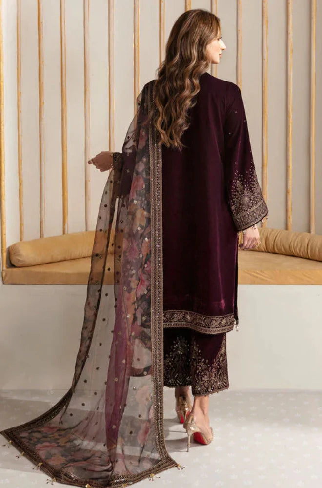 Jazmin | 3-PCS Front Full Embroidered On Velvet And Organza Printed Embroidered Dupatta