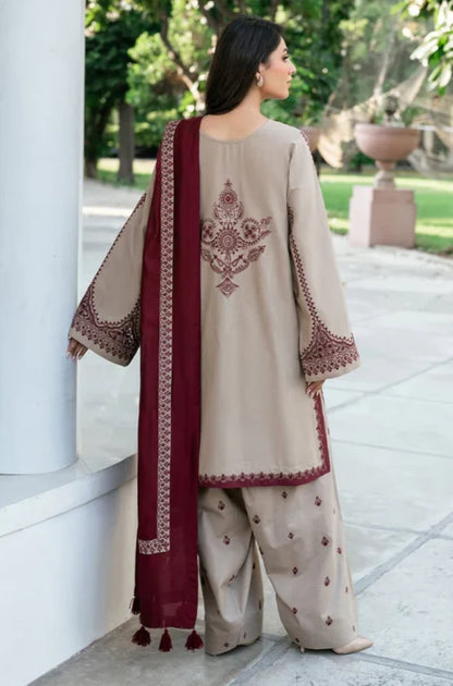 Baroque | 3-Pcs Unstitched Dhanak Embroidered Shirt with Embroidered Dhanak Shawl and Trousers