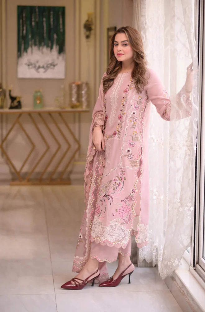 Summer Glow Embroidered Lawn 3-PCS Unstitched Embroidered Shirt with Embroidered Chiffon Dupatta Mirza Collection