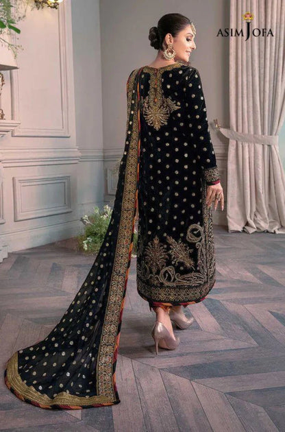 ASIM JOFA | 3-PCS Unstitched Velvet Embroidery Suit with Net Embroidery Dupatta and Stain Silk Trouser