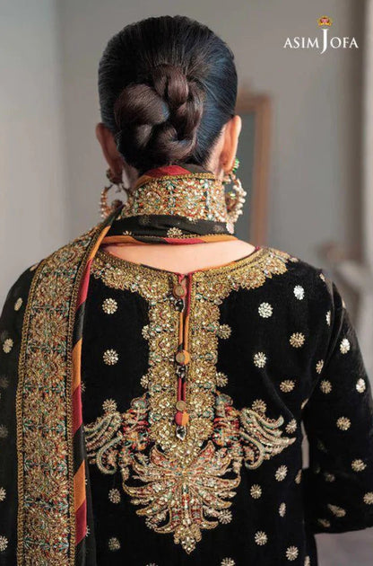 ASIM JOFA | 3-PCS Unstitched Velvet Embroidery Suit with Net Embroidery Dupatta and Stain Silk Trouser