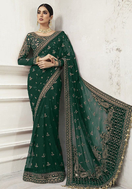 Party Glam Luxury Suit Unstitched Saree Wedding Eembroidery  With Silk Stone Hand Work Mirza Collection