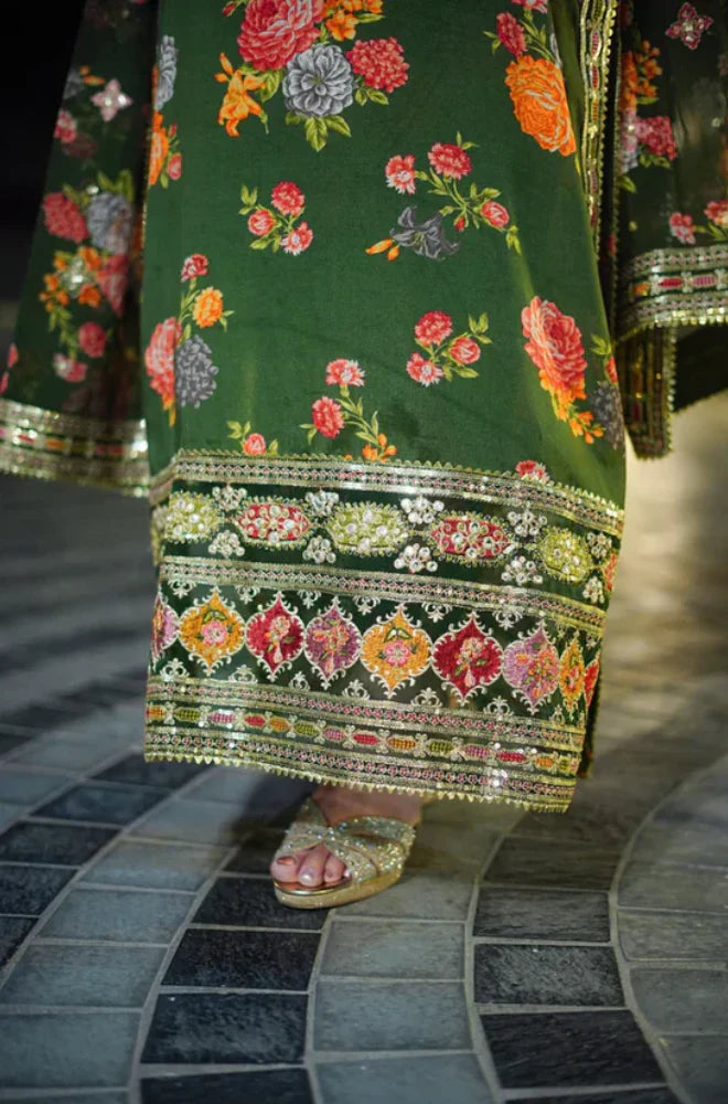 Aneela's | 3-PCS Unstitched Shamoz Silk Shirt With Digital Printed Silk Dupatta and Printed Shamoz Trouser