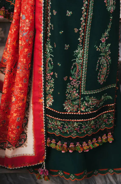 Hussain Rehar | 3-PCS Unstitched Dhanak Embroidered Shirt with Digital Printed Shawl