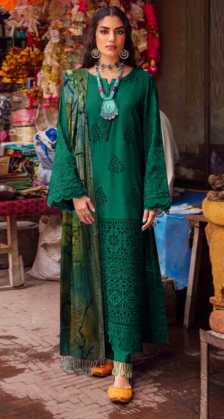 Summer Glow Embroidered Lawn 3-PCS Unstitched Fancy Lawn Embroidery Cutwork With Chiffon Mirza Collection