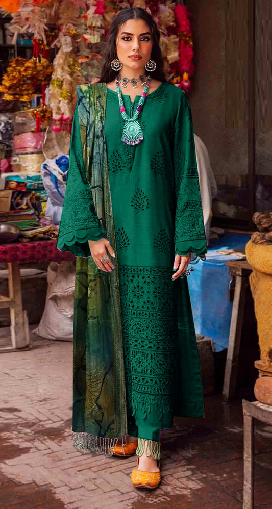 Summer Glow Embroidered Lawn 3-PCS Unstitched Fancy Lawn Embroidery Cutwork With Chiffon Mirza Collection