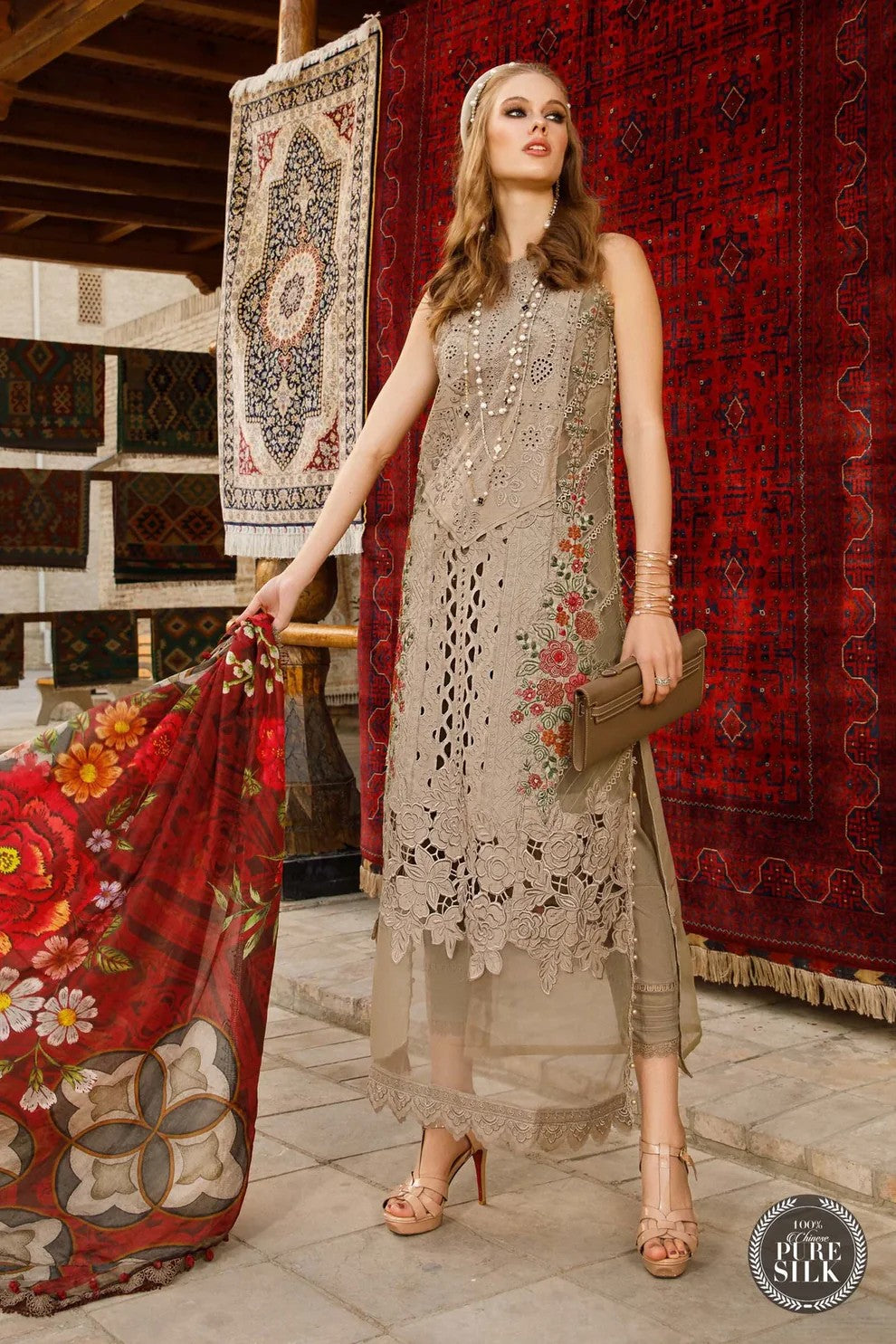 Best Seller Designer Wear 3-PCS Unstitched Chikankari Lawn Cotton Silk Mirza Collection