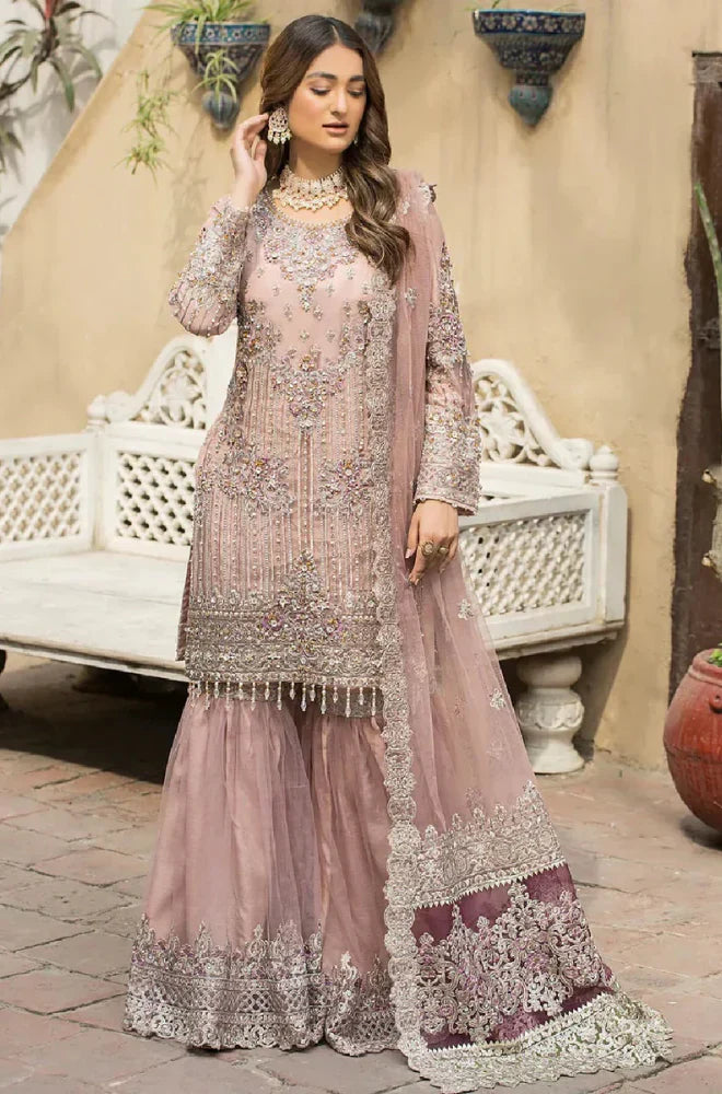 Luxury Wedding Dress 3-PCS Unstitched Embroidery With Moti Stone Hand Work & Fancy Flower attach Mirza Collection