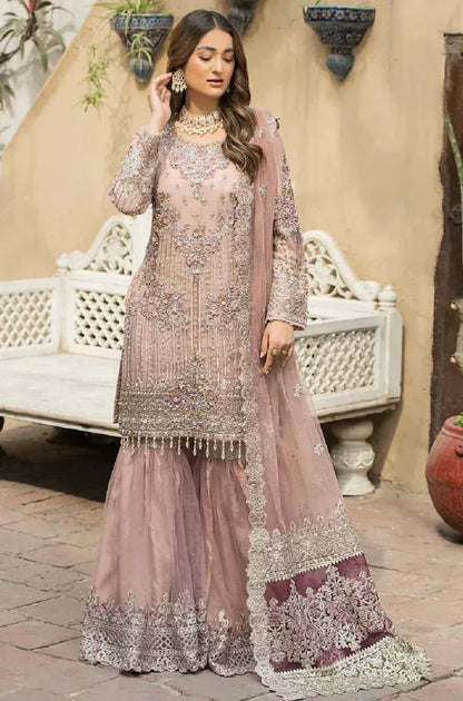 Luxury Wedding Dress 3-PCS Unstitched Embroidery With Moti Stone Hand Work & Fancy Flower attach Mirza Collection