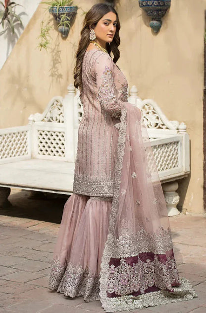 Luxury Wedding Dress 3-PCS Unstitched Embroidery With Moti Stone Hand Work & Fancy Flower attach Mirza Collection