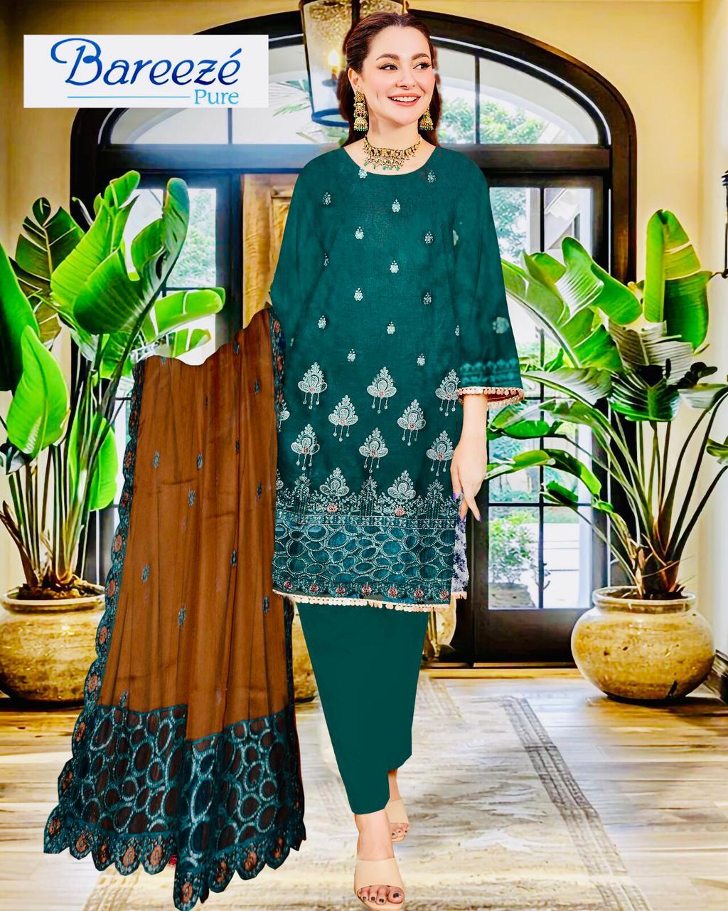 Breezy Luxury Summer Wear 3-PCS Unstitched Lawn Embroidered With Chiffon Dupatta Mirza Collection