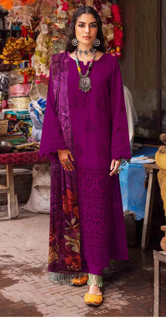 Summer Glow Embroidered Lawn 3-PCS Unstitched Fancy Lawn Embroidery Cutwork With Chiffon Mirza Collection