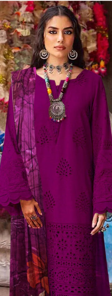 Summer Glow Embroidered Lawn 3-PCS Unstitched Fancy Lawn Embroidery Cutwork With Chiffon Mirza Collection