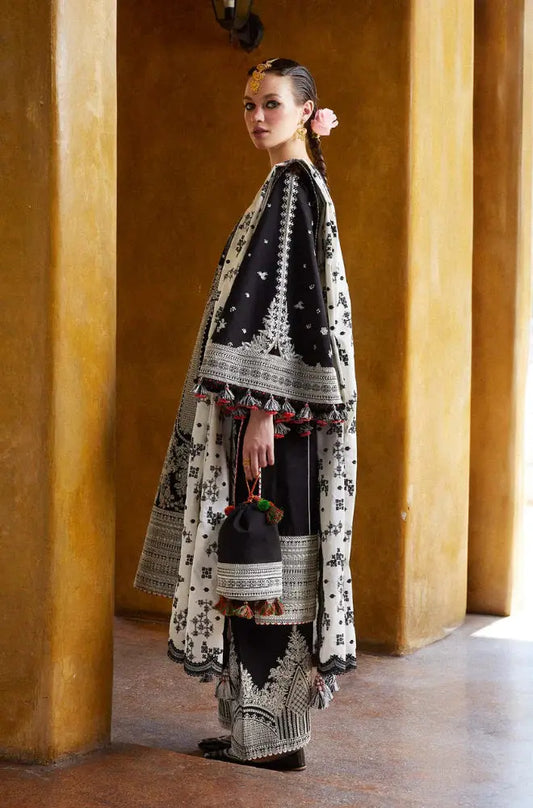 Winter Luxe Fully Embroidered Collection 3-PCS Embroidered Dhanak Suit With Dhanak Printed Shawl Mirza Collection