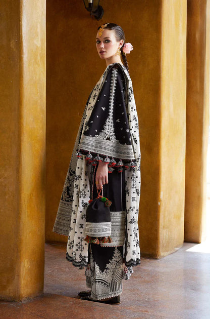 Hussain Rehar | 3-Pcs Embroidered Dhanak Suit With Dhanak Printed Shawl