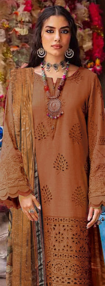 Summer Glow Embroidered Lawn 3-PCS Unstitched  Fancy Lawn Embroidery Cutwork With Chiffon Mirza Collection